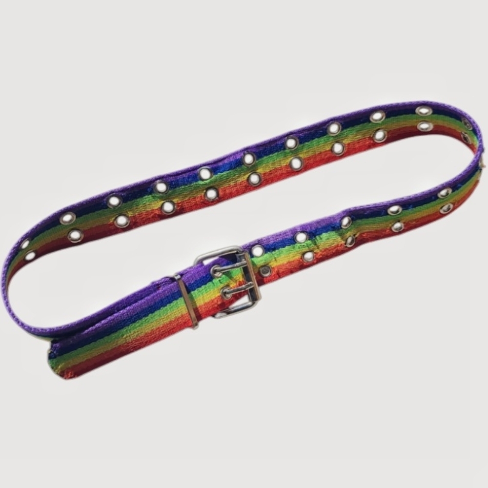 Unisex Rainbow Belt with Silver Buckle